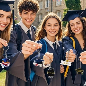 Class of 2026 graduation cap acrylic keychain set with diploma and student charms