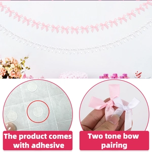 Set di fiocchi in raso bianco e rosa con punti adesivi per decorazioni per feste fai-da-te