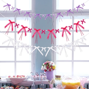 Pink and purple heart mesh bow bunting banner for party decoration and DIY gift boxes