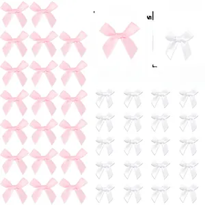 Detailed size specifications for 40-piece pink and white satin ribbon bow decorations