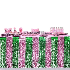 Gonna da tavolo in frange metalliche rosa e verdi per feste a tema strega, 75x275cm
