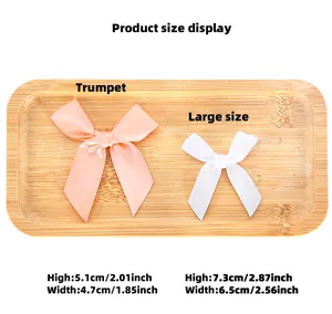 Size chart for handmade satin bow tie party decorations in small and large dimensions