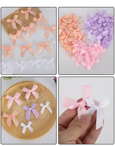 Macro detail of handmade small satin ribbon bows for gift wrapping and DIY crafts