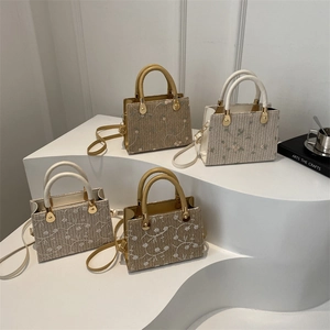 Chic woven daisy embroidery crossbody bags in grey, beige, khaki and brown