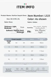 Guide des tailles pour robe de princesse à paillettes avec mesures et conseils de lavage