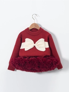Girls red knit sweater with large bow and matching tutu skirt for holiday wear