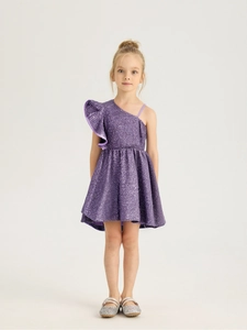 Robe de soirée violette pour fille avec design à une épaule et paillettes argentées brillantes
