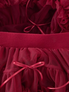 Détail de la jupe tutu rouge en tulle multicouche avec un nœud en satin élégant