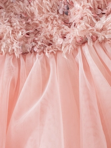 Robe princesse rose pour fille avec bustier en peluche à plumes, paillettes et jupe en tulle