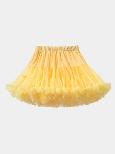 Bright yellow layered tulle tutu skirt with elastic waistband for girls halloween dance