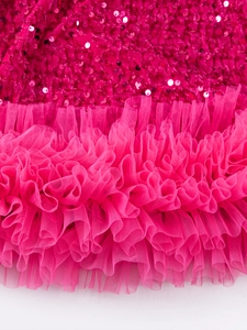 Détails du corsage à paillettes rose rouge et tulle multicouche pour robe fille