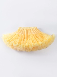 Vibrant yellow multilayer tutu skirt for girls with elastic pleated waistband