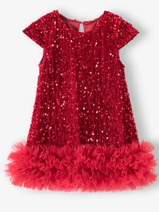 Abito da festa rosso con paillettes per bambine con gonna in tulle a strati