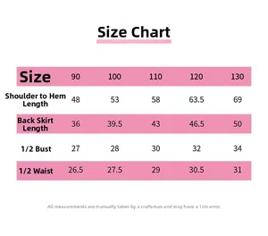 Guide des tailles pour robe enfant avec longueur d'épaule et mesures de poitrine