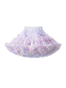Jupe tutu dégradée arc-en-ciel pour filles avec tulle multicouche et nœuds violets