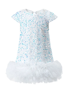 Robe blanche à paillettes pour filles avec haut scintillant et jupe en tulle bouffante