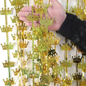 Golden glitter crown tinsel garland for birthday and wedding party background decor
