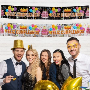 Spanish Feliz Cumpleaños Birthday Banner Festive Party Decoration PET Foil Fringe Tassel Banner For Birthday Backdrop Wall