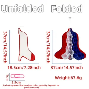 Macro detail of red white and blue paper honeycomb bell hanging with metal clip