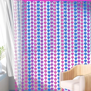 Blue and pink shell bead curtain for ocean themed party backdrop and home window decoration