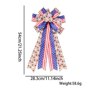 Detailed view of patriotic 4th of July bow decoration with size 54x28.3cm markers
