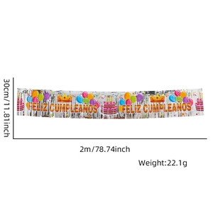 Silver Feliz Cumpleaños banner dimensions 2 meters long by 30 centimeters high detail