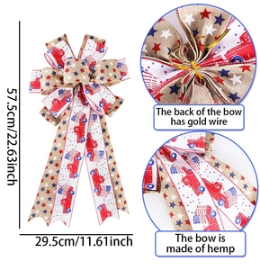 Detailed size chart of 4th of July burlap bow with stars and stripes patterns