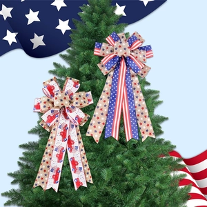 Patriotic July 4th American flag stars burlap bow for Independence Day party decoration