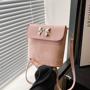 Bolso Cubo de Gamuza Sintética con Lazo de Tendencia para Mujer Bandolera de Moda Bolso de Mano Casual Urbano Minimalista