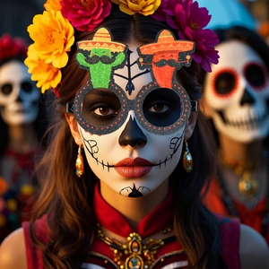 Lunettes de Fête Fiesta Mexicaine Jour des Morts Monture Lunettes Paillettes Cactus Sombrero Guitare Crâne Piñata Avocat Photo