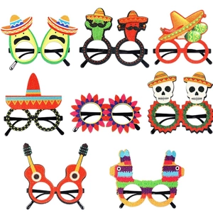 Lot de 8 lunettes de fête mexicaines pailletées avec motifs cactus, avocat et crâne