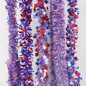 Independence Day Tinsel Garland Red White Blue Patriotic Party Decorations With Stars Foil Tinsel Garland For July 4th Decor