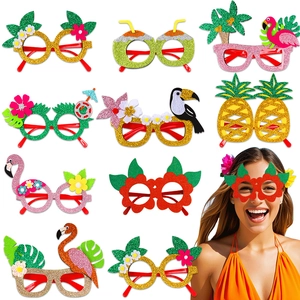 Hawaiian Tropical Party Novelty Glasses Flamingo Pineapple Palm Tree Glitter Costume Eyewear For Summer Luau Beach Party Decor
