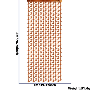 Detail view of 1x2m bronze cowboy boot foil fringe curtain with size and weight specs