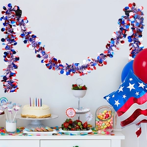 2m Patriotic Independence Day garland with red white blue tinsel stars for party decor