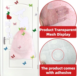 Detailed view of Mother's Day felt wall sticker set with pink mesh skirt and red hearts