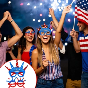 Close-up of American Independence Day patriotic party glasses with red white and blue stars