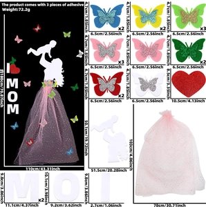 Detailed dimensions of Mother's Day wall decor kit with butterflies and MOM letters