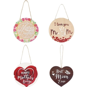 4er-Set Muttertags-Holzanhänger mit Blumenherz und Best Mom Ever Designs für Wanddekoration