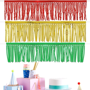 Metallic red gold and green sequin curtain backdrop for festive party wall decoration