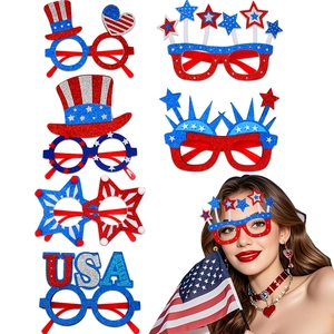 USA Independence Day Patriotic Party Glasses Red White Blue Glitter Star Top Hat Sunglasses For July 4th Celebration Photo Props