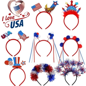 Serre-tête Patriotique Jour de l'Indépendance USA Rouge Blanc Bleu Étoiles Rayures Paillettes Décorations de Fête du 4 Juillet Serre-tête Bopper