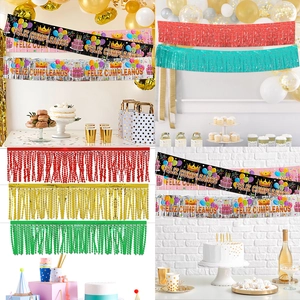 Metallic PET Foil Fringe Curtain Banner For Party Birthday Wedding Decoration Macaron Gradient Tinsel Streamer Wall Backdrop