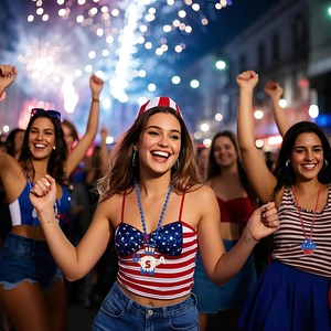 Independence Day patriotic outfit with USA gnome necklace and festive cupcake pendant