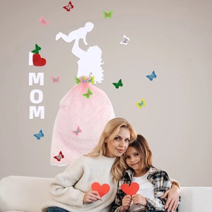 DIY Mother's Day wall decoration set with Mother silhouette and glitter butterflies
