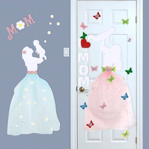 Kit decoración Día de la Madre para pared y puerta con siluetas fieltro y tul