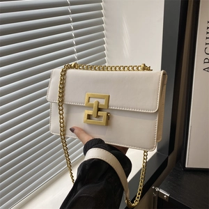 Fashion Women PU Leather Shoulder Bag Casual Solid Color Crossbody Handbag With Metal Chain Strap And Geometric Lock