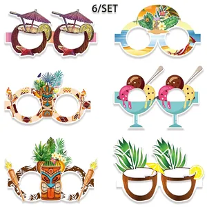 Hawaiian Theme Party Paper Glasses Tropical Beach Summer Decorations Cartoon Coconut Tree Ice Cream Photo Props For Party