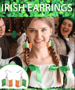 Orecchini a goccia glitterati bandiera irlandese per festa di San Patrizio