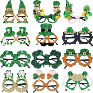 St. Patrick's Day Party Glasses Shamrock Leprechaun Top Hat Glitter Felt Glasses Frame Irish Festival Costume Eyewear Accessories
